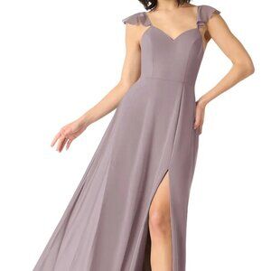 Azazie Everett Dusk A-Line V-neck Ruched Chiffon Dress Size 14